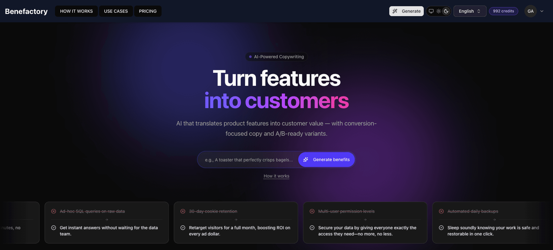 featurestobenefits.ai — AI Product MVP